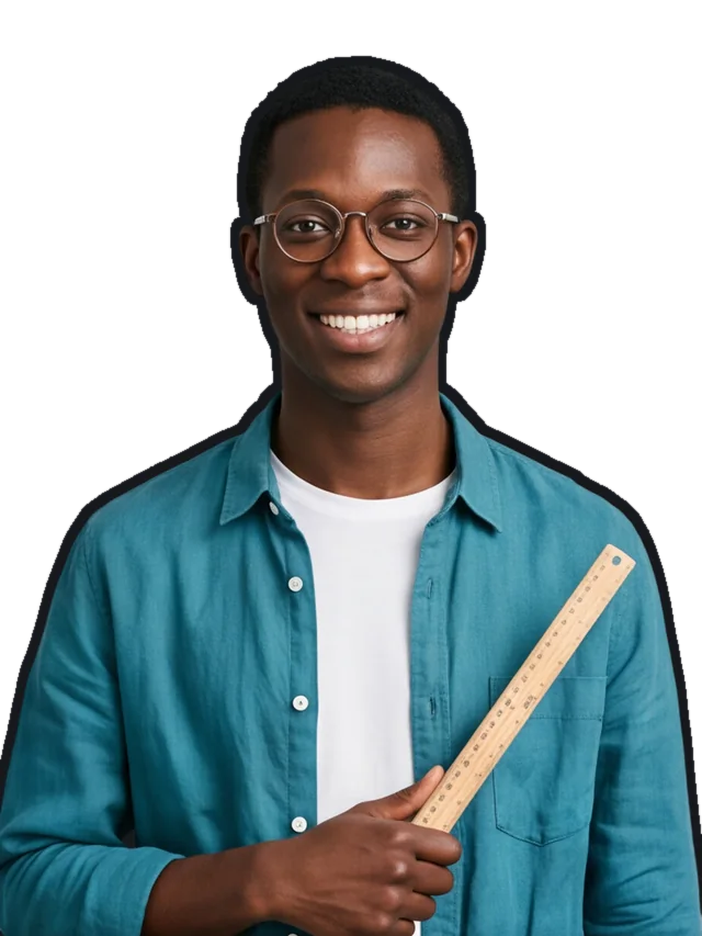 Hollis Wren, a fictional design lead in round glasses holding a wooden ruler