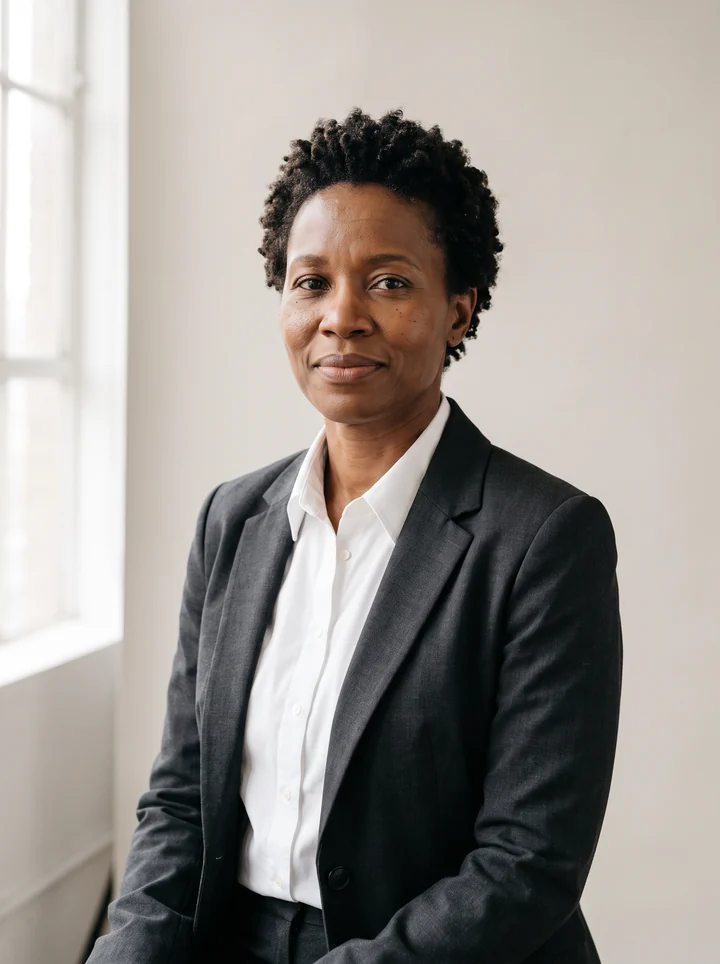 Amara Okafor, illustrative portrait of a founding partner