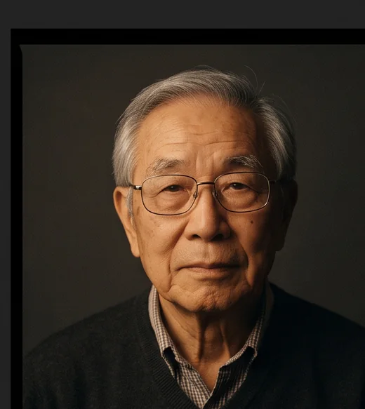 Portrait of a fictional older man with grey hair and glasses
