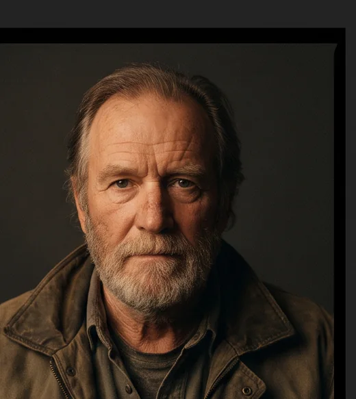 Portrait of a fictional man with a grey beard and a field jacket
