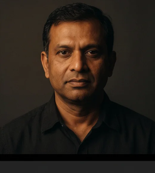 Portrait of a fictional man in a dark shirt