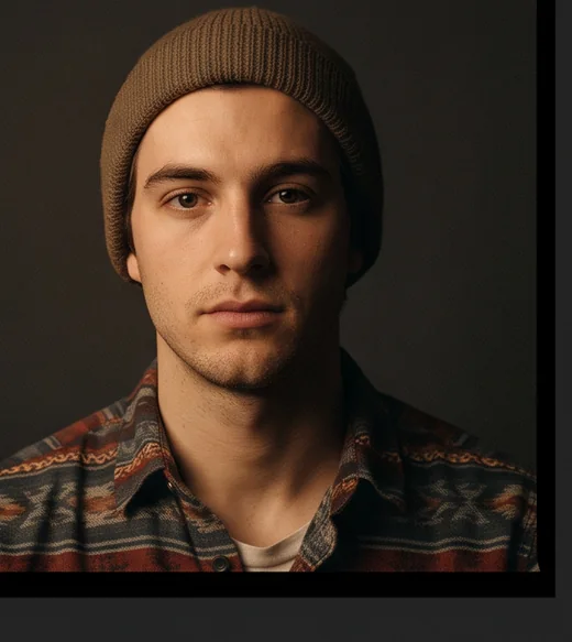 Portrait of a fictional young man in a knitted cap
