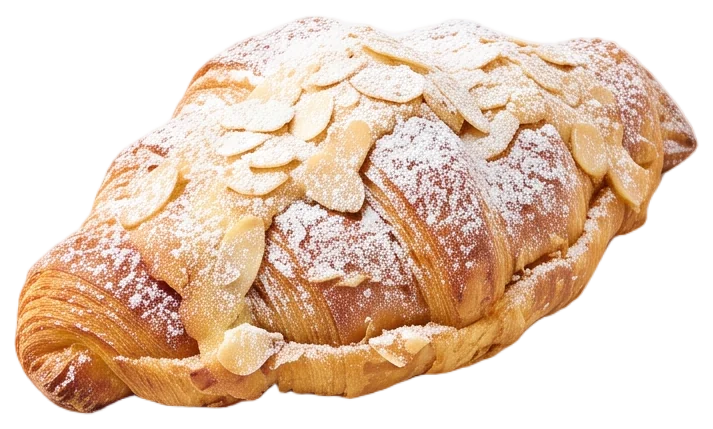 An almond croissant dusted with sugar