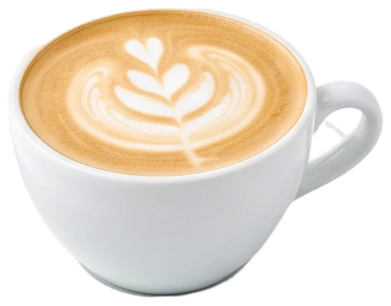 A cup of latte with leaf-shaped latte art