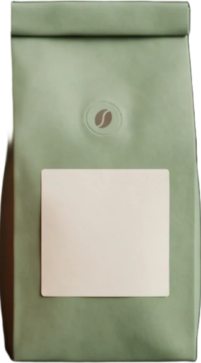 A sage green Quern coffee bag