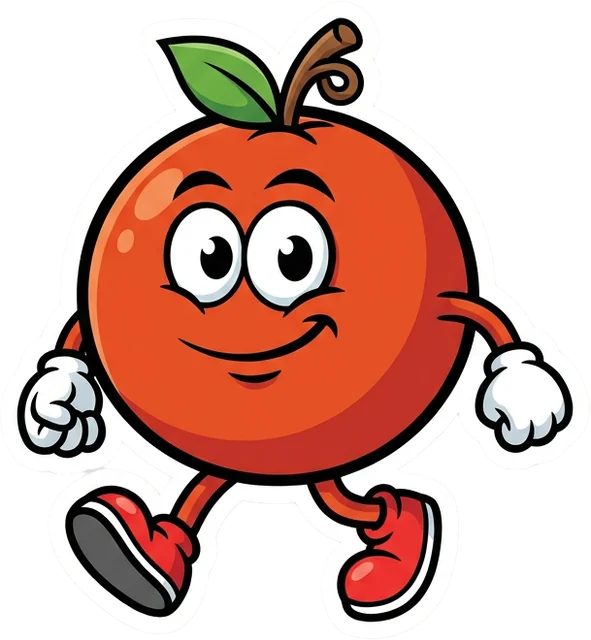 Cinder, the Scorchard mascot, a strolling cartoon blood orange
